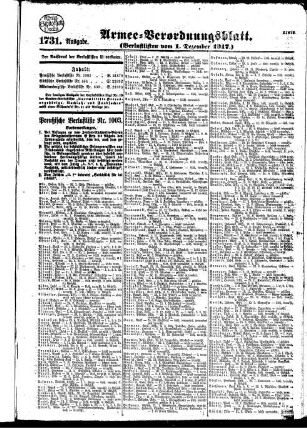 1731. Ausgabe. Samstag, 1. Dezember 1917