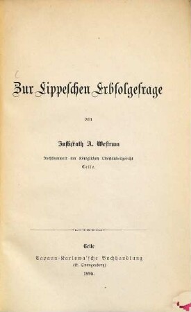 Zur Lippeschen Erbfolgefrage