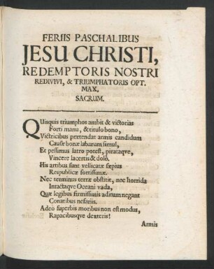 Feriis Paschalibus Jesu Christi ...