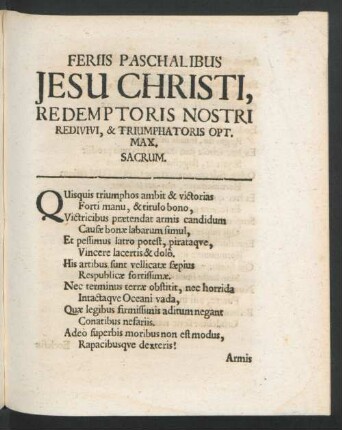 Feriis Paschalibus Jesu Christi ...