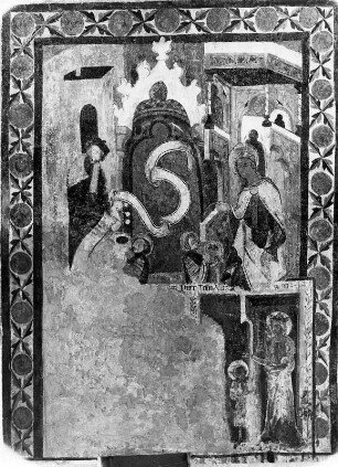 Heilige Dorothea : Heilige Dorothea. Fresko (1351/1400). Murau, Friedhofskirche Sankt Anna