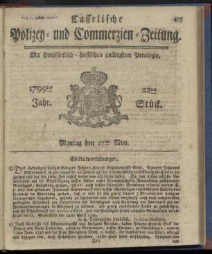 22tes Stueck, Montag den 27ten May 1799