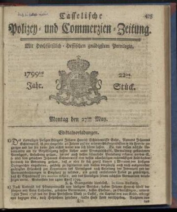 22tes Stueck, Montag den 27ten May 1799