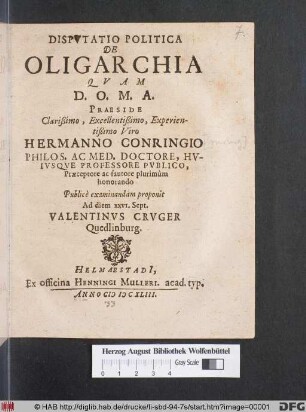 Disputatio Politica De Oligarchia