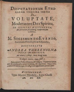 Disputationum Ethicarum Vicesima Tertia De Voluptate