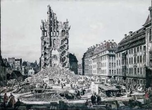 Die Trümmer der Kreuzkirche zu Dresden