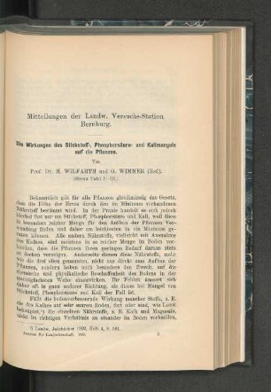 Die Wirkungen des Stickstoff-, Phosphorsäure- und Kalimangels auf die Pflanzen.