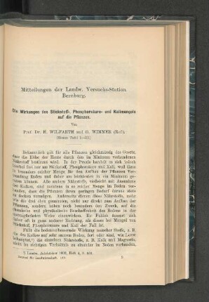 Die Wirkungen des Stickstoff-, Phosphorsäure- und Kalimangels auf die Pflanzen.