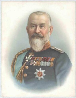 König Wilhelm II. von Württemberg in Uniform mit Schärpe und Orden, Brustbild in Halbprofil
