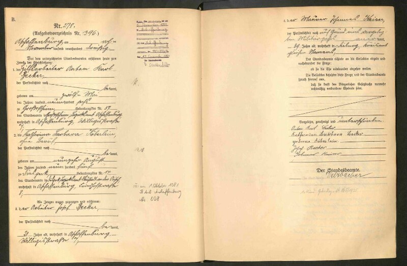 Standesamtsbuch der Stadt Aschaffenburg: Eheschließungen 252/1930 - 130/1931