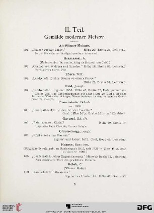 II. Teil: Gemälde moderner Meister (Nr. 101 - 131)