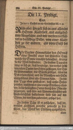 Die IX. Predigt. Text. In der 2. Epistel an die Corinthier III. v. 18