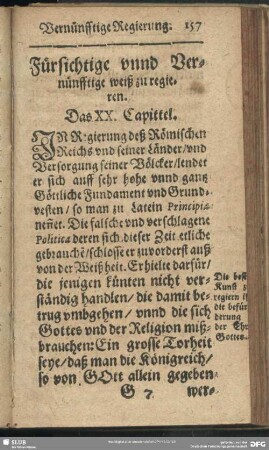 Fürsichtigkeit unnd Vernünfftige weiß zu regieren. Das XX. Capittel