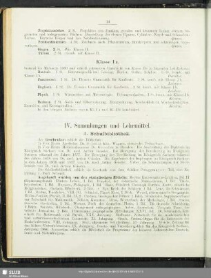 IV. Sammlungen und Lehrmittel