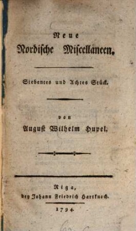 Neue nordische Miscellaneen. 7/8, 7/8. 1794