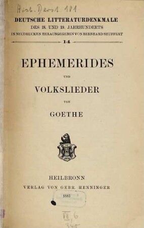 Ephemerides und Volkslieder