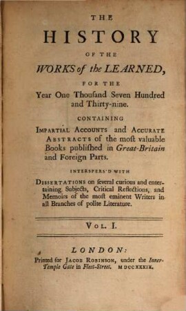 The history of the works of the learned. 1739,1