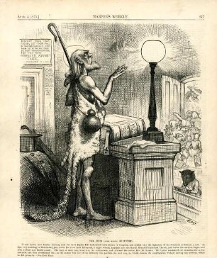 The good (pure white) Shepherd. [Anschließend folgt ein Textblock] : ein Prediger in einem Schaffell steht an einem Altar. Die weißen Schafe verlassen die Kirche, während ein schwarzes Schaf sitzen bleibt