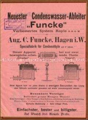 Neuester Condenswasser-Ableiter "Funcke"