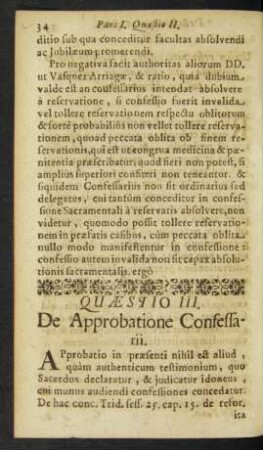 Quaestio III. De Approbatione Confessarii.