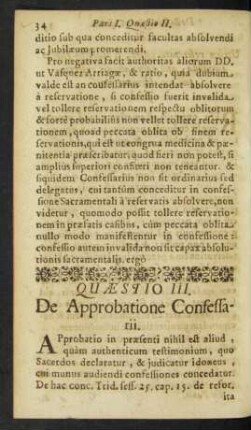 Quaestio III. De Approbatione Confessarii.