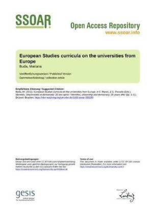 European Studies curricula on the universities from Europe