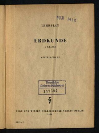 Lehrplan Erdkunde : 5. Klasse ; Mittelschule