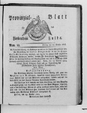 Num. 22., Ausgabe vom 20. Oktober 1815