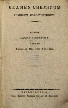 Examen chemicum pomorum colocynthidum