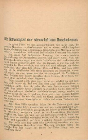 Die Notwendigkeit einer wissenschaftlichen Menschenkenntnis