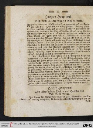 Zweyter Haupttitul: Von dem Reichstage zu Regensburg