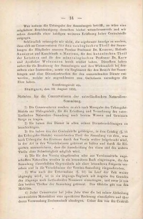Statuten für die Conservatoren der vaterländischen Naturalien-Sammlung