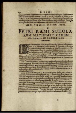 Petri rami scholarum mathematicarum. Lib. XXVIII.