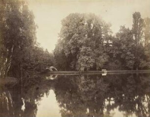 Teich mit Palladio-Brücke und Bank, Schlosspark Schwetzingen