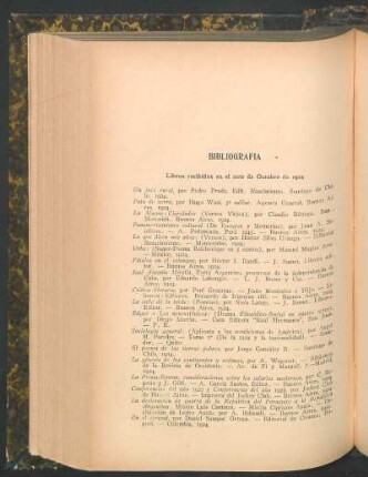 Libros recibidos en el mes de Octubre de 1924