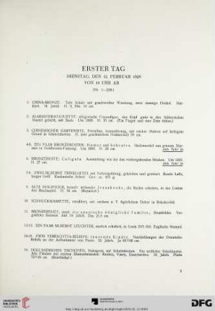 Erster Tag: Dienstag, den 12. Februar 1929 von 10 Uhr ab (Nr. 1-218)