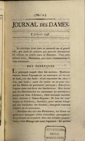 Journal des dames. 1798,[1] = No. 1 - 13. Juillet - sept.