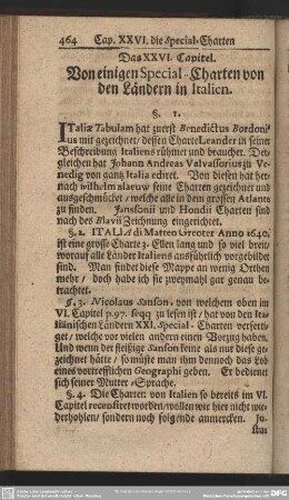 Das XXVI. Capitel. Von einigen Special-Charten von den Ländern in Italien