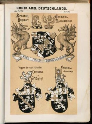 Taf. 185. Spencer-Churchill Herzog v. Marlborough. - Wappen der noch blühenden Churchill in England. - Churchill Stammwpn.