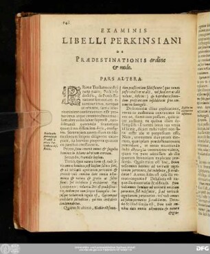 Examinis Libelli Perkinsiani De Praedestinationis ordine & modo. Pars Altera.
