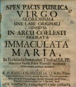 Spes pacis publica Virgo sine labe concepta