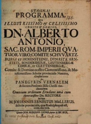 Programma quo ... ad panegyrin veralem ... invitat : [praefatus de variis quaestionibus circa passionem Christi ortis]
