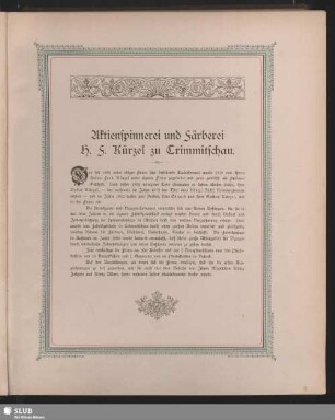 Aktienspinnerei und Färberei H. F. Kürzel zu Crimmitschau