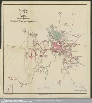 Karte : Lageplan über die Stadt Borna mit den Gemeinden Altstadt Borna und Gnandorf