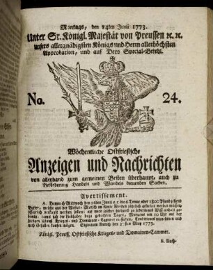 No. 24. Montags, den 14ten Junii 1773.