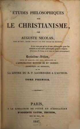 Études philosophiques sur le christianisme, 1
