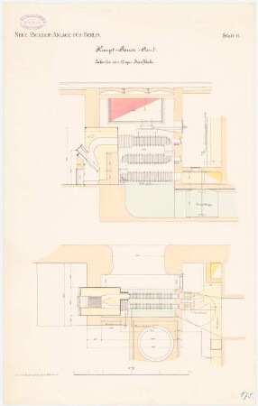 Neue Packhofanlage, Berlin-Moabit: Hauptsteueramt, Heizungsanlage: Grundriss, Schnitt 1:20