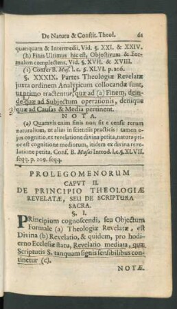 Prolegomenorum. Caput II. De Principio Theologiae ...
