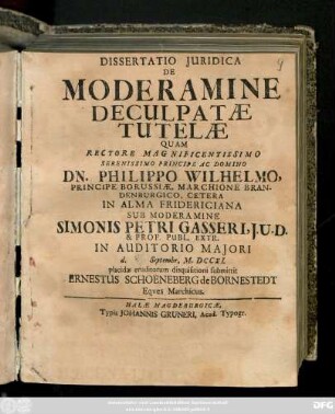 Dissertatio Juridica De Moderamine Deculpatæ Tutelæ