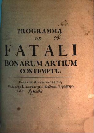Programma de fatali bonarum artium contemptu